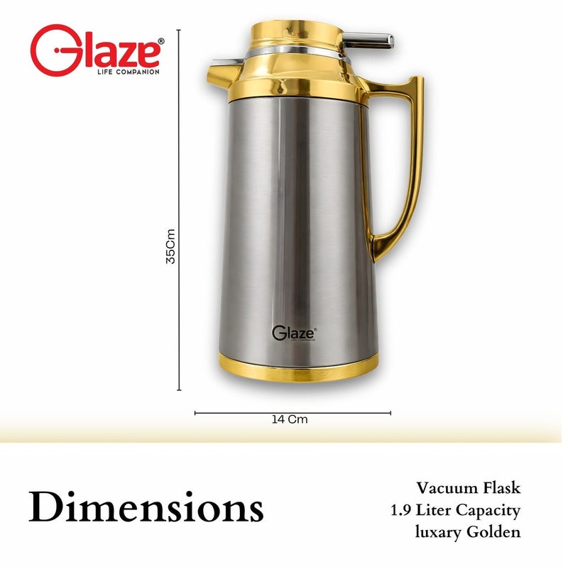 Glaze 1.9L Stainless Steel Vacuum Insulated Thermal Carafe, Hot & Cold Thermos Jug with Leakproof Lid, Coffee & Tea Server for Home, Office & Travel – Luxury Gold Finish - Image 4